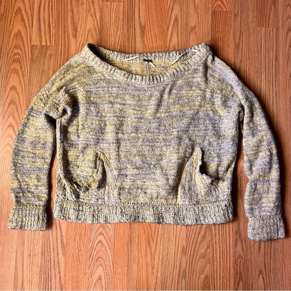 Free People In My Pocket Slouchy Cozy Sweater Top Yellow Gray Grey Size Medium